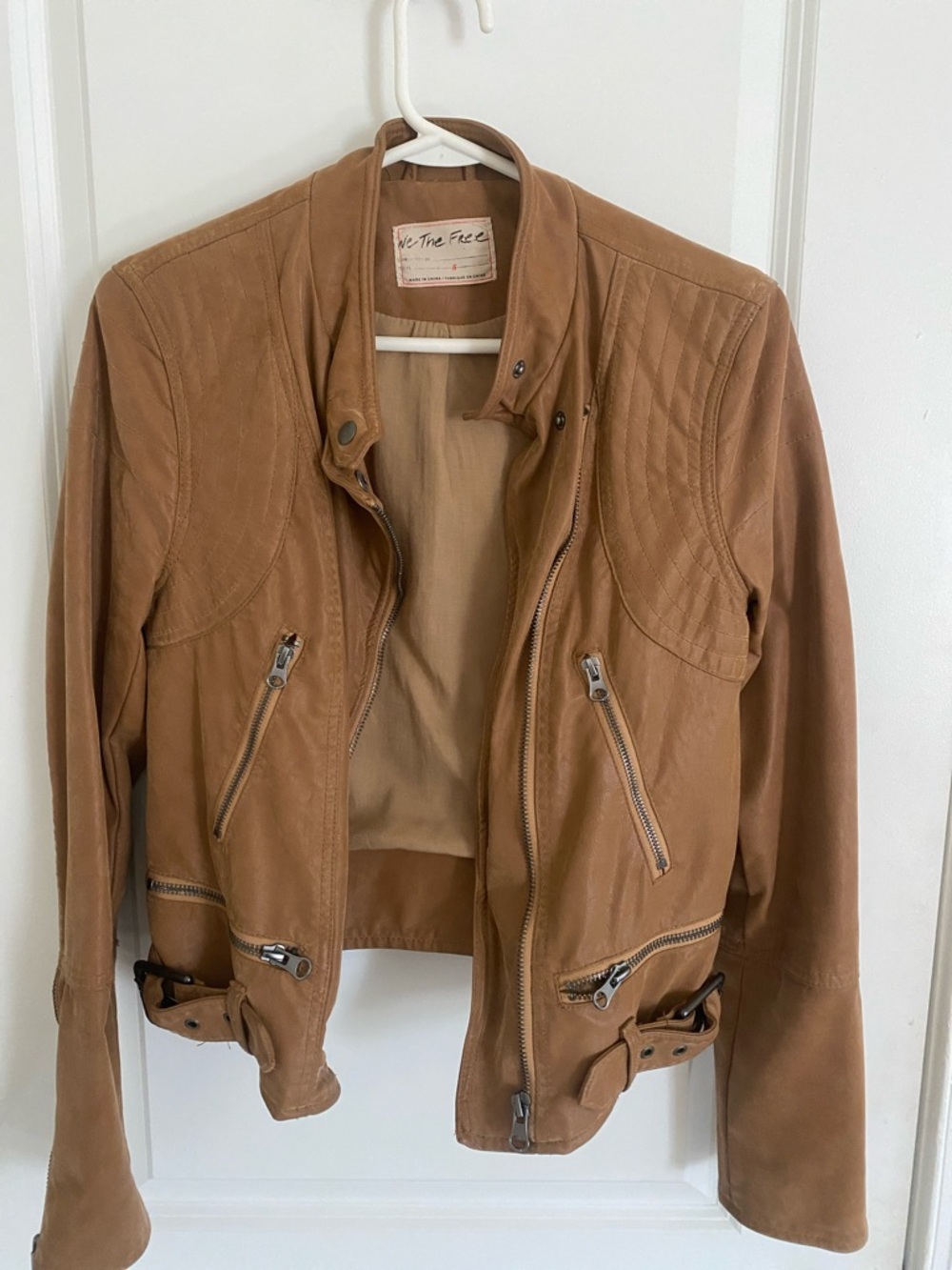 We The Free Tan/Brown Vegan Leather Moto Jacket